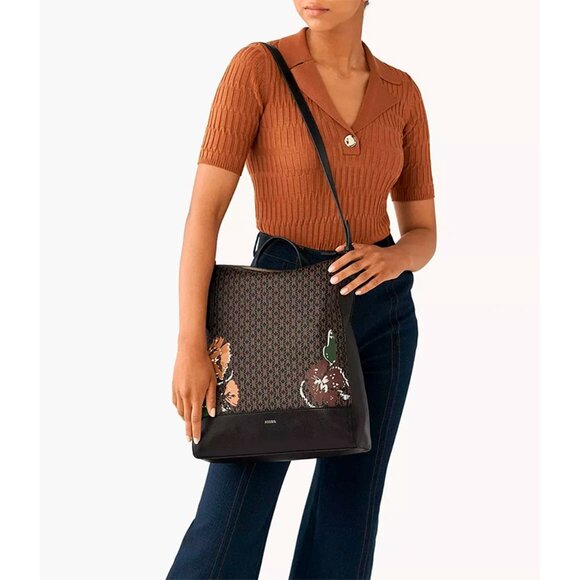 S Fossil Elina Large Convertible Backpack Black Floral SHB2998979 NWT $230